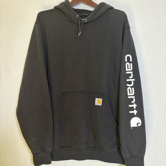 Carhartt Other - Carhartt Mens‎ Large Loose Fit Sleeve Logo Hoodie Black Pullover Sweatshirt